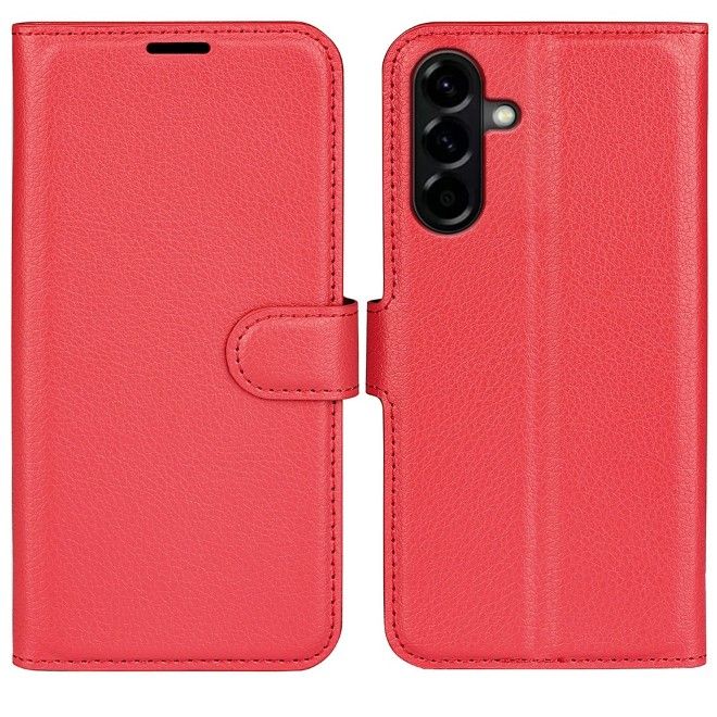 Amorus - Samsung Galaxy A57 Coque - Étui portefeuille en cuir texturé Litchi - rouge