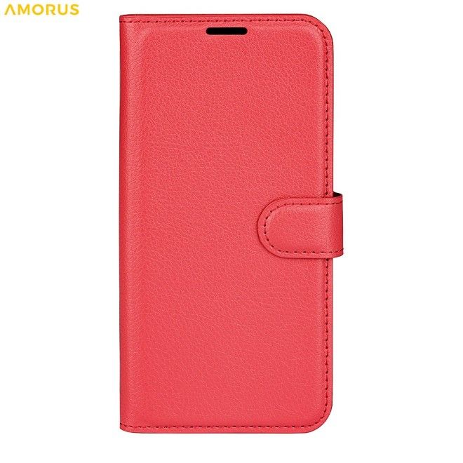 Amorus - Samsung Galaxy A57 Coque - Étui portefeuille en cuir texturé Litchi - rouge