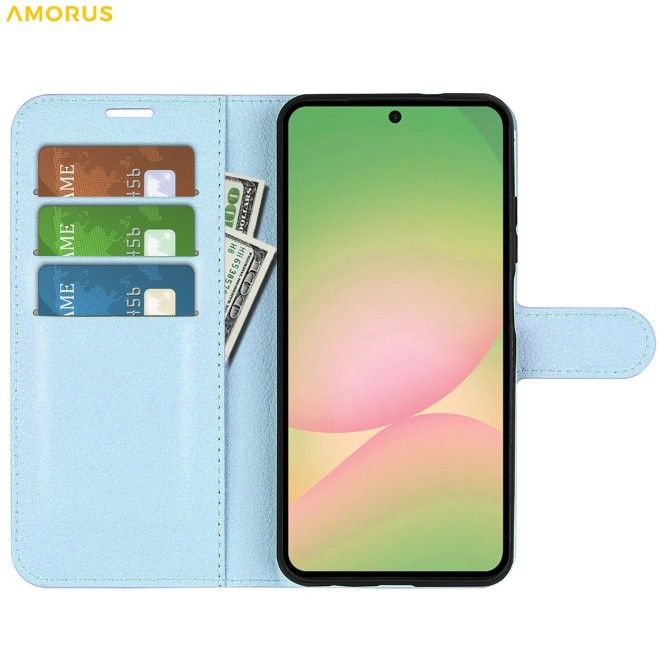 Amorus - Samsung Galaxy A57 Hülle - Leder Bookcover mit Litchitextur - blau