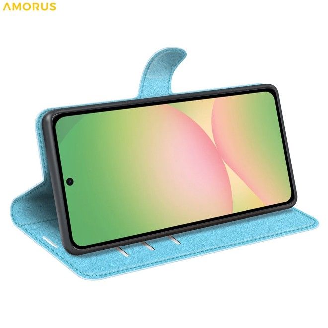 Amorus - Samsung Galaxy A57 Hülle - Leder Bookcover mit Litchitextur - blau