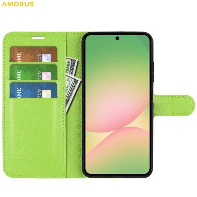 Amorus - Samsung Galaxy A57 Hülle - Leder Bookcover mit Litchitextur - grün