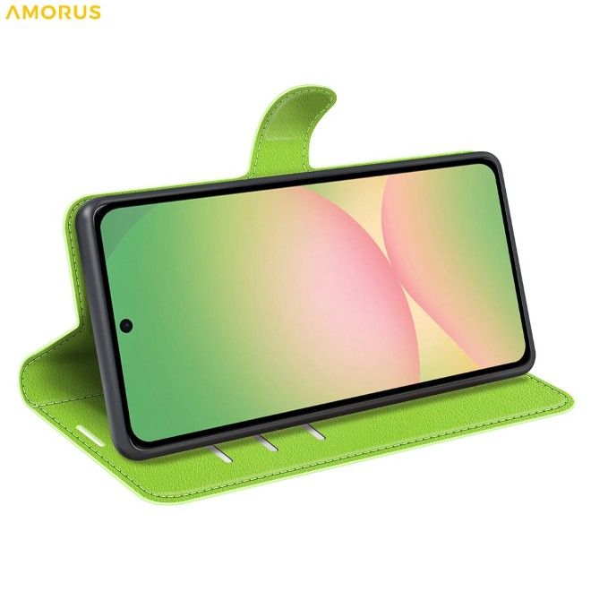 Amorus - Samsung Galaxy A57 Hülle - Leder Bookcover mit Litchitextur - grün