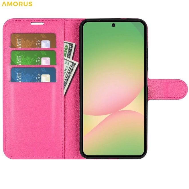 Amorus - Samsung Galaxy A57 Hülle - Leder Bookcover mit Litchitextur - rosa