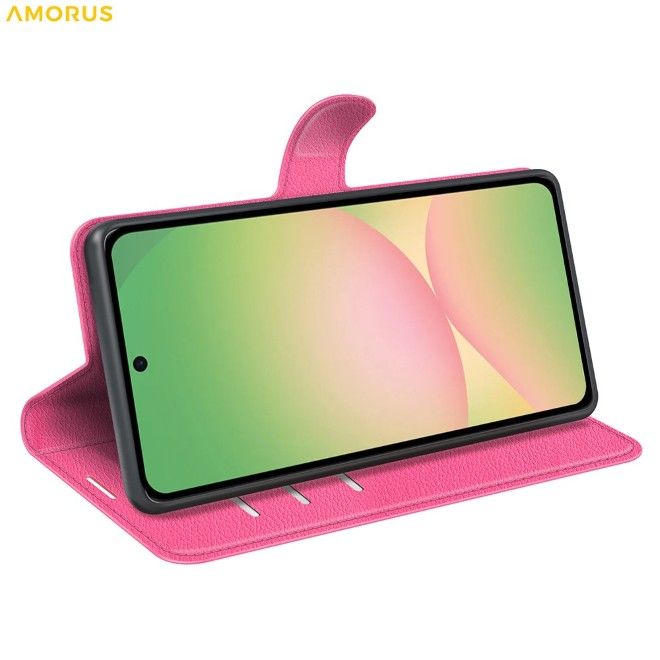 Amorus - Samsung Galaxy A57 Hülle - Leder Bookcover mit Litchitextur - rosa