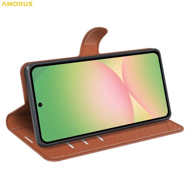 Amorus - Samsung Galaxy A57 Hülle - Leder Bookcover mit Litchitextur - braun