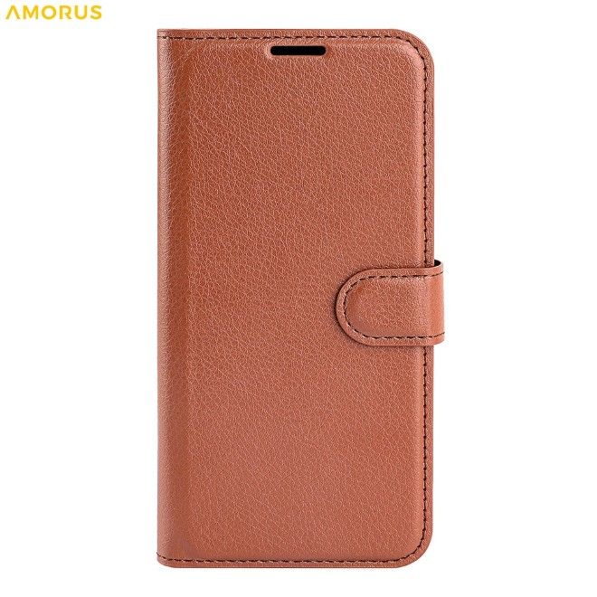 Amorus - Samsung Galaxy A57 Hülle - Leder Bookcover mit Litchitextur - braun