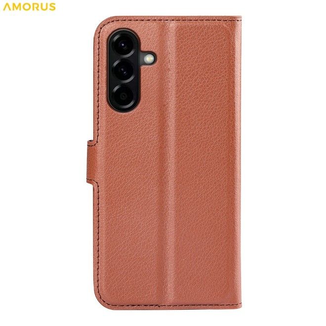 Amorus - Samsung Galaxy A57 Hülle - Leder Bookcover mit Litchitextur - braun