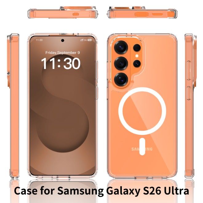 Coque Samsung Galaxy S26 Ultra (PC / TPU) - Dos en polycarbonate + Bords en TPU - Série MagPureProtect - transparent