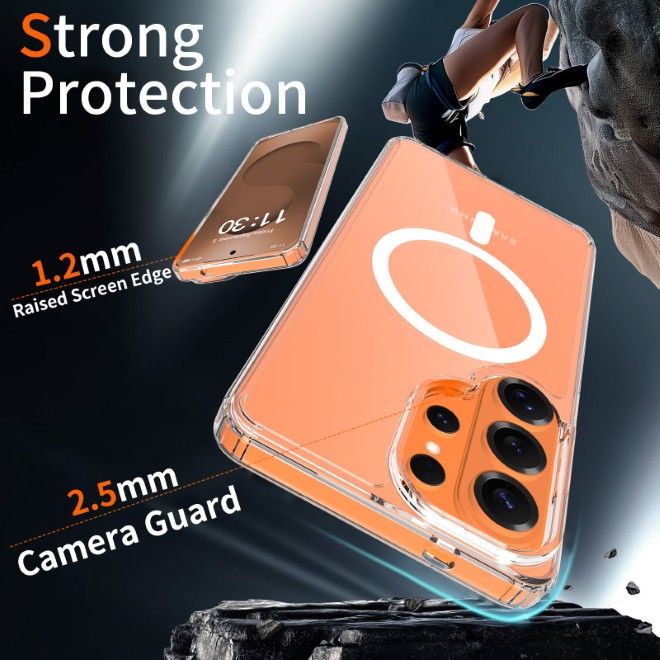 Coque Samsung Galaxy S26 Ultra (PC / TPU) - Dos en polycarbonate + Bords en TPU - Série MagPureProtect - transparent