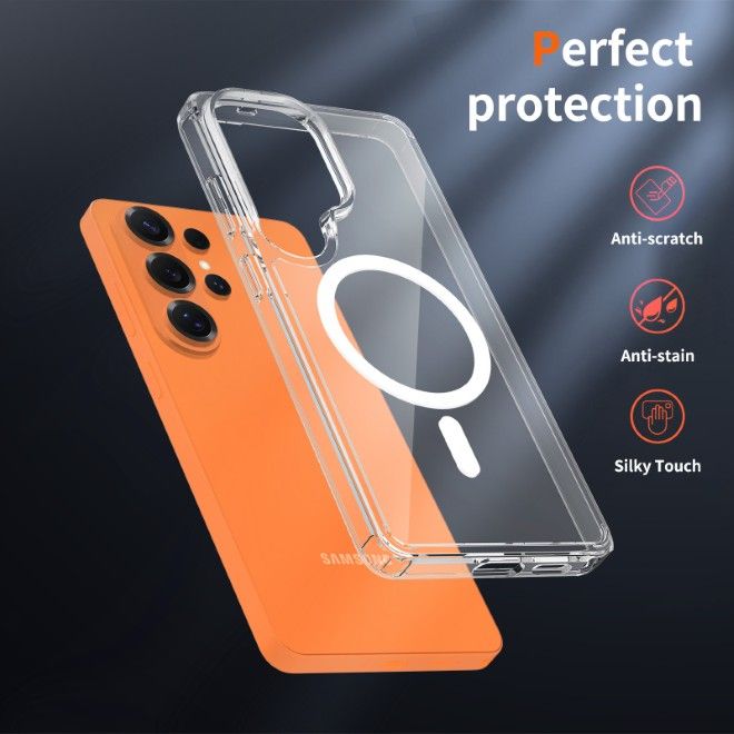 Coque Samsung Galaxy S26 Ultra (PC / TPU) - Dos en polycarbonate + Bords en TPU - Série MagPureProtect - transparent