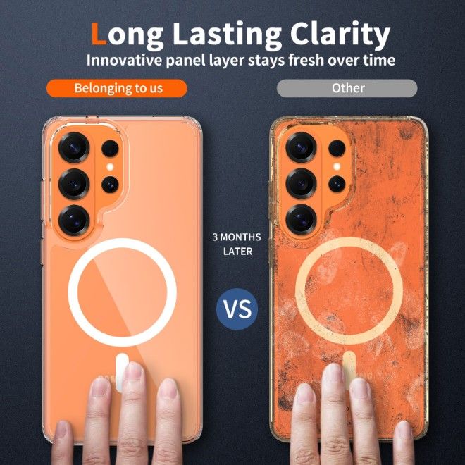 Coque Samsung Galaxy S26 Ultra (PC / TPU) - Dos en polycarbonate + Bords en TPU - Série MagPureProtect - transparent