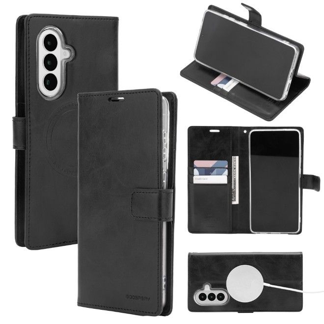 Goospery - Samsung Galaxy A37 Hülle - Leder Bookcover - Bluemoon Diary MagSafe Series - schwarz
