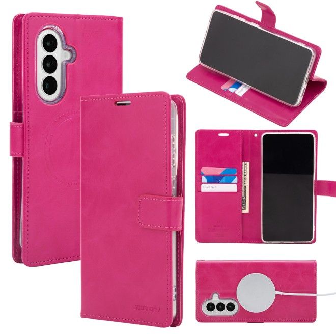 Goospery - Samsung Galaxy A37 Hülle - Leder Bookcover - Bluemoon Diary MagSafe Series - hotpink