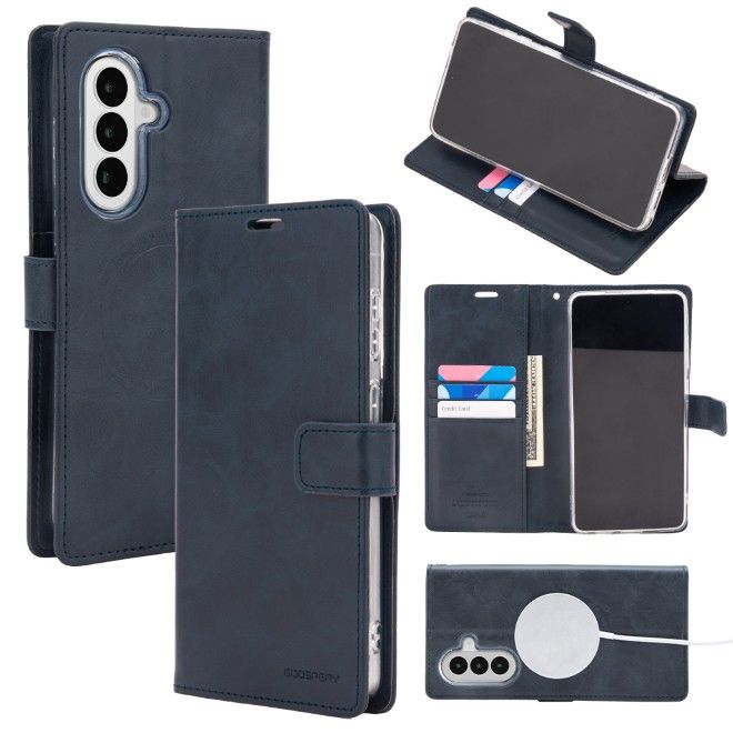 Goospery - Samsung Galaxy A37 Hülle - Leder Bookcover - Bluemoon Diary MagSafe Series - navy