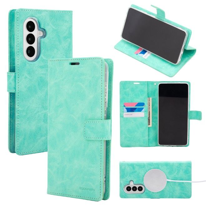 Goospery - Samsung Galaxy A37 Hülle - Leder Bookcover - Bluemoon Diary MagSafe Series - mint