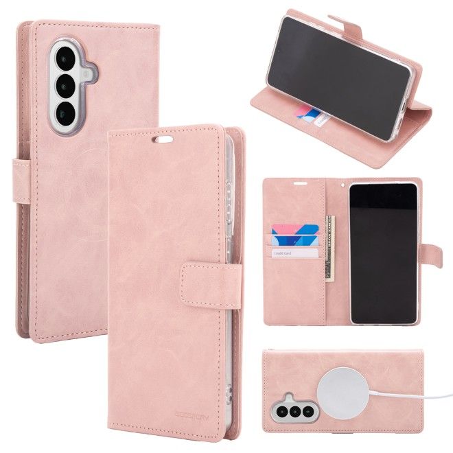 Goospery - Samsung Galaxy A37 Hülle - Leder Bookcover - Bluemoon Diary MagSafe Series - rosegold