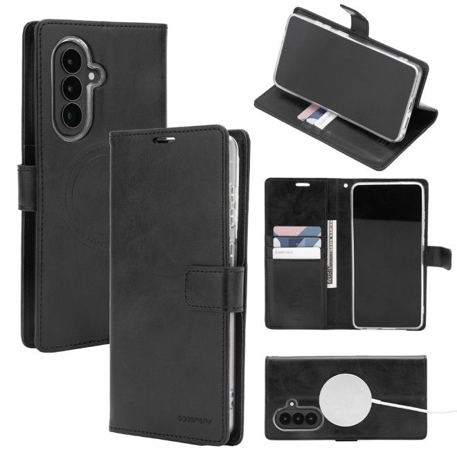 Goospery - Samsung Galaxy A57 Hülle - Leder Bookcover - Bluemoon Diary MagSafe Series - schwarz
