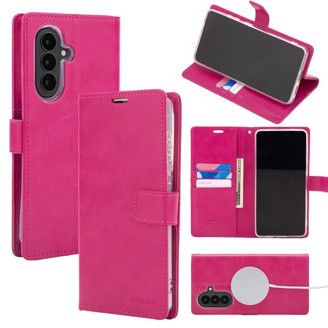 Goospery - Samsung Galaxy A57 Hülle - Leder Bookcover - Bluemoon Diary MagSafe Series - hotpink