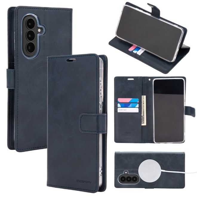 Goospery - Samsung Galaxy A57 Hülle - Leder Bookcover - Bluemoon Diary MagSafe Series - navy
