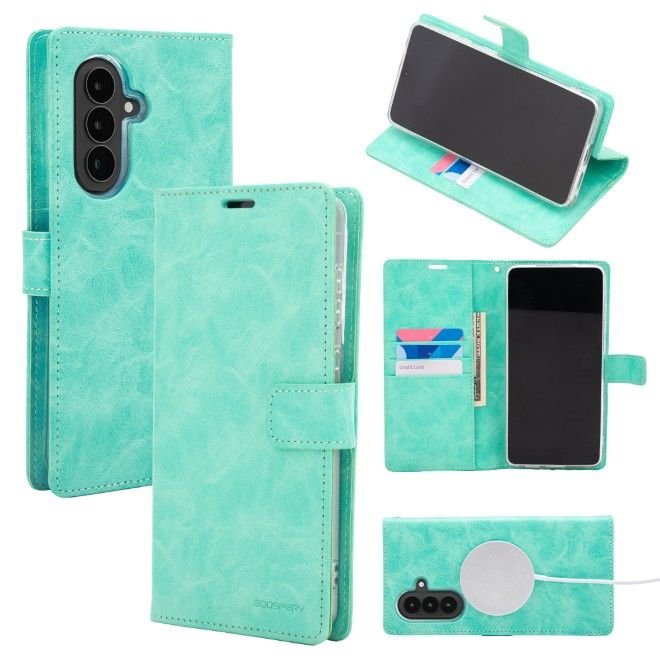 Goospery - Samsung Galaxy A57 Hülle - Leder Bookcover - Bluemoon Diary MagSafe Series - mint