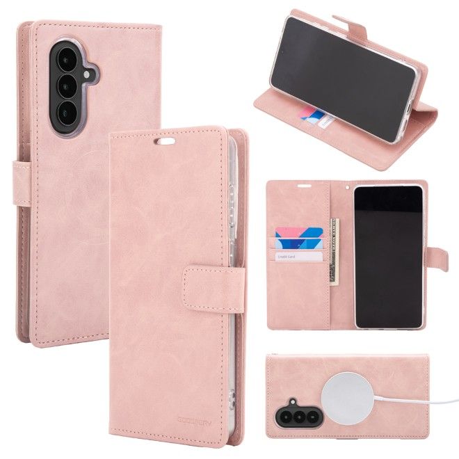 Goospery - Samsung Galaxy A57 Hülle - Leder Bookcover - Bluemoon Diary MagSafe Series - rosegold