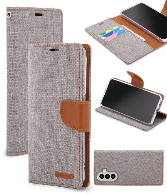 Goospery - Samsung Galaxy A37 Hülle - Bookcover - Canvas Diary Series - grau/camel