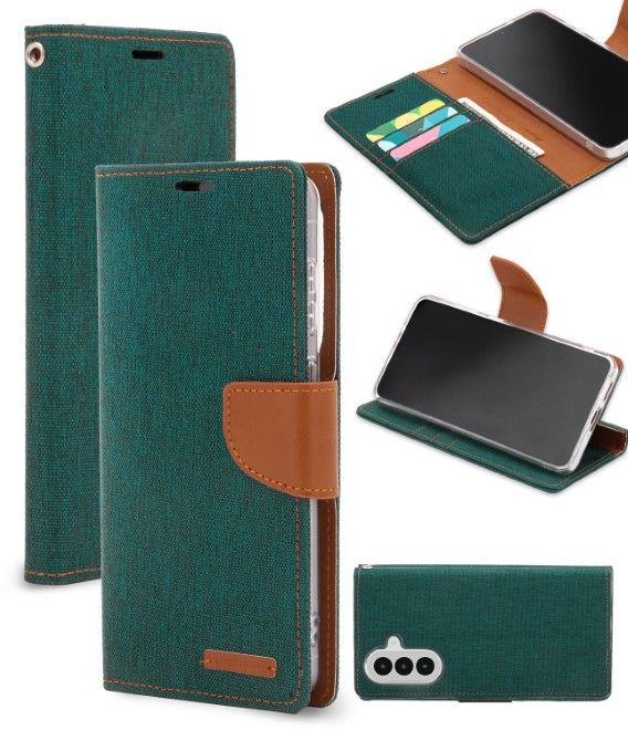 Goospery - Samsung Galaxy A37 Hülle - Bookcover - Canvas Diary Series - grün/camel