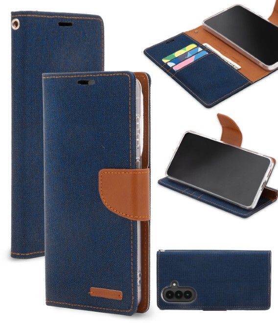 Goospery - Samsung Galaxy A57 Hülle - Bookcover - Canvas Diary Series - navy/camel