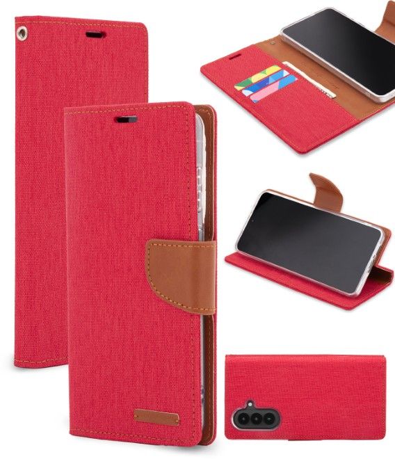 Goospery - Samsung Galaxy A57 Hülle - Bookcover - Canvas Diary Series - rot/camel