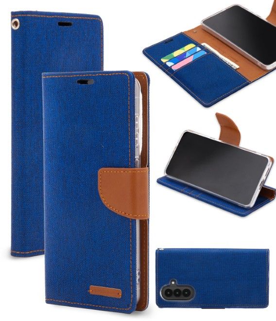 Goospery - Samsung Galaxy A57 Hülle - Bookcover - Canvas Diary Series - blau/camel