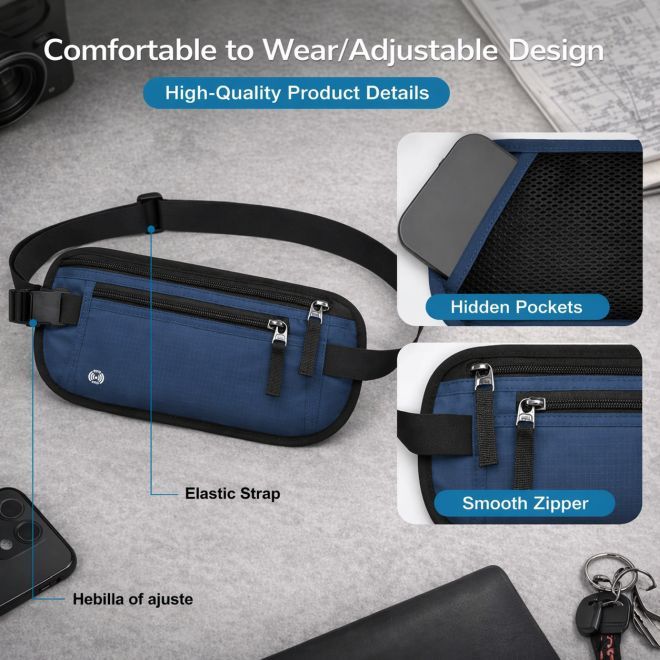 Bon Voyage – Bauchtasche RFID wasserabweisend Oxford Nylon - Secure Travel Series - marineblau