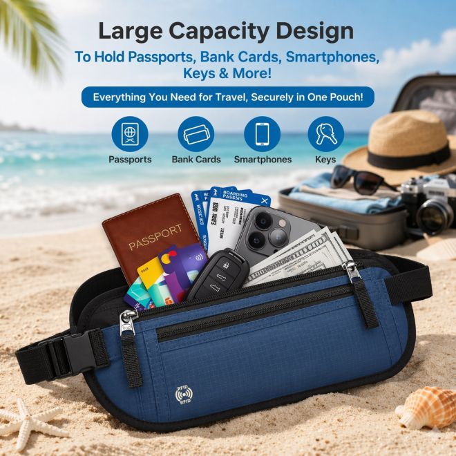 Bon Voyage – Bauchtasche RFID wasserabweisend Oxford Nylon - Secure Travel Series - marineblau