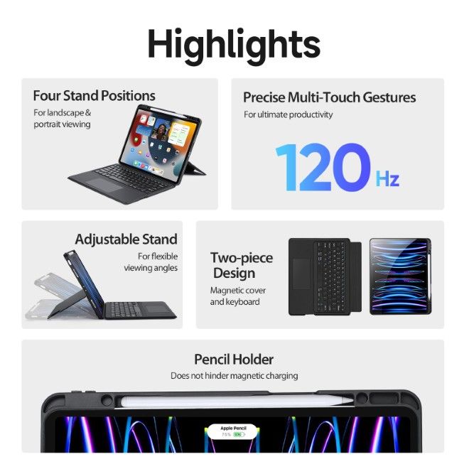 Dux Ducis - iPad Air 13 (2026/2025/2024) / iPad Pro 12.9 (2022/2021/2020/2018) Tastatur Hülle - Keyboard Case mit Backlight - DK Series - schwarz