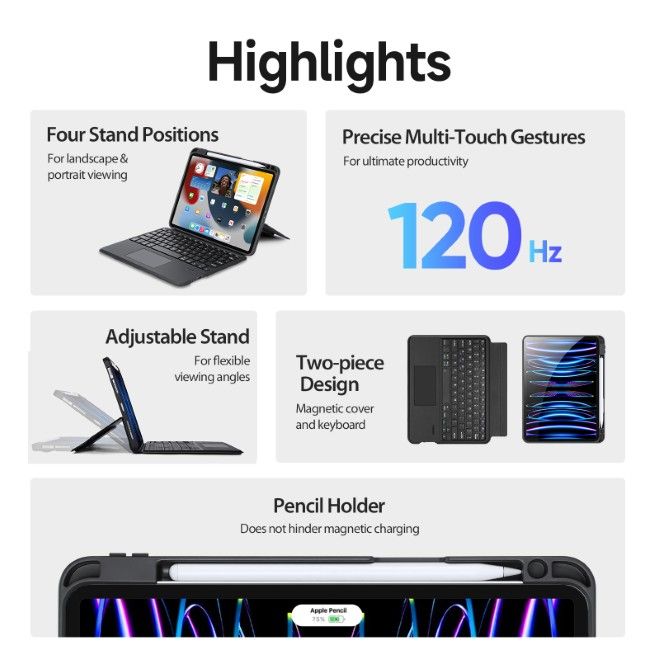 Dux Ducis - iPad Air 11 (2026/2025/2024/2022/2020) / iPad Pro 11 (2022/2021/2020/2018) Tastatur Hülle - Keyboard Case mit Backlight - DK Series - schwarz
