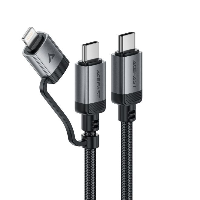 ACEFAST – 2-in-1 USB-C auf USB-C & Lightning Kabel 1.20 m Acewire Pro 60W/30W Nylon - schwarz