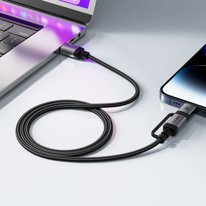 ACEFAST – 2-in-1 USB-C auf USB-C & Lightning Kabel 1.20 m Acewire Pro 60W/30W Nylon - schwarz
