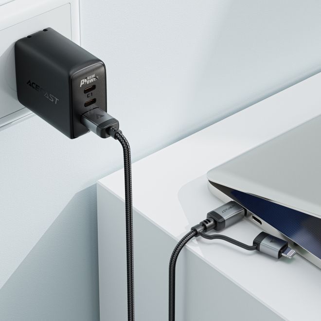 ACEFAST – 2-in-1 USB-C auf USB-C & Lightning Kabel 1.20 m Acewire Pro 60W/30W Nylon - schwarz