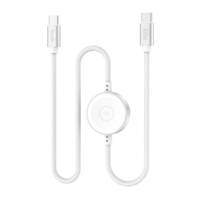 Budi – 2-in-1 USB-C Schnellladekabel 100 W mit Ladegerät für Apple Watch 1.5 m - weiss