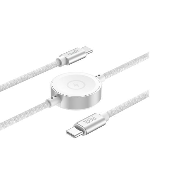 Budi – 2-in-1 USB-C Schnellladekabel 100 W mit Ladegerät für Apple Watch 1.5 m - weiss