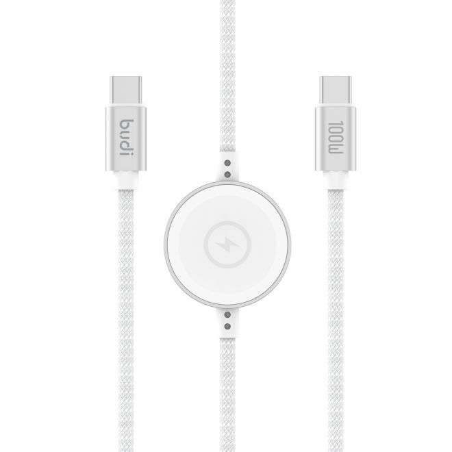 Budi – 2-in-1 USB-C Schnellladekabel 100 W mit Ladegerät für Apple Watch 1.5 m - weiss