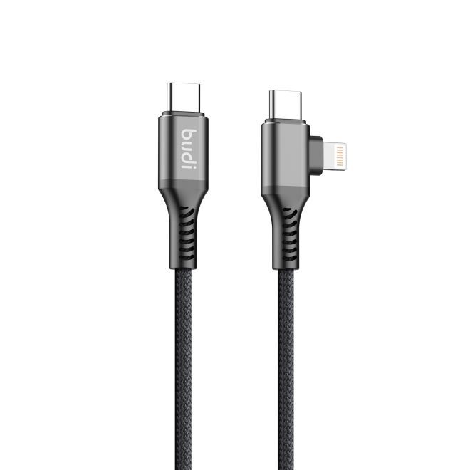 Budi – 2-in-1 USB-C auf USB-C + Lightning Ladekabel 65W PD, 1.20 m - schwarz