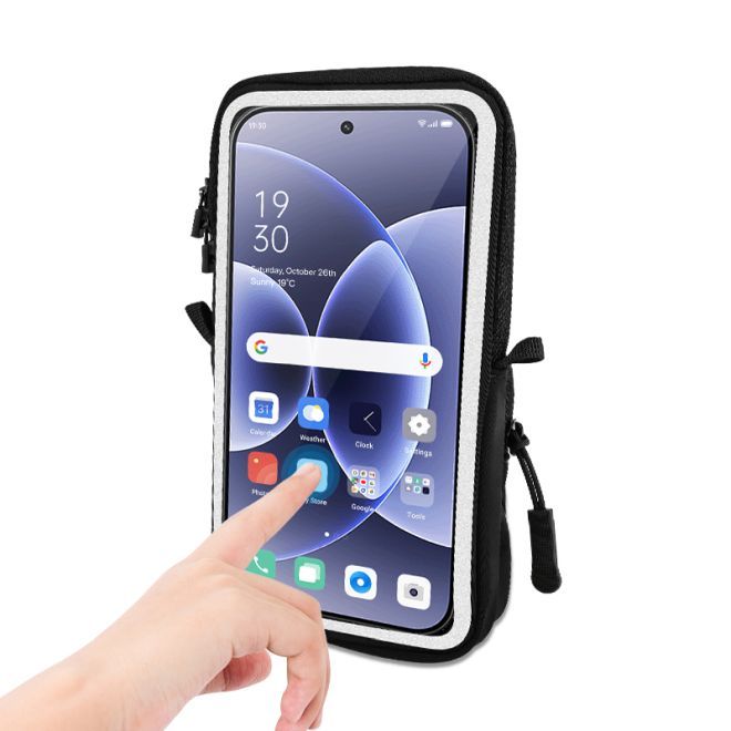 MU Classic – Umhängetasche für Handys bis ca. 7 Zoll mit Touchscreen-Fenster & rückseitigem Fach - schwarz
