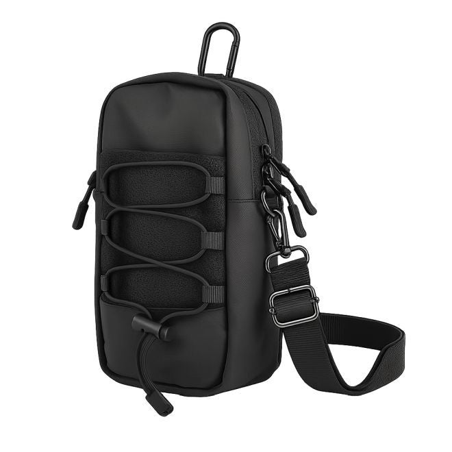 MU Classic – Outdoor Schultertasche für Handy mit Rucksackbefestigung und Karabiner - schwarz