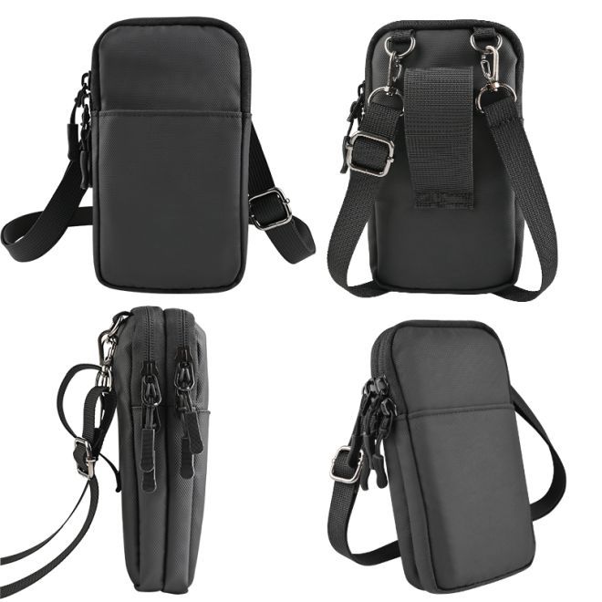 MU Classic – Outdoor Schultertasche für Handy mit Gürtelschlaufe und Karabiner - schwarz