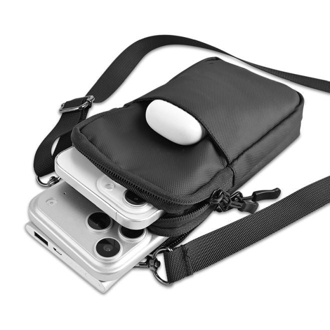 MU Classic – Outdoor Schultertasche für Handy mit Gürtelschlaufe und Karabiner - schwarz