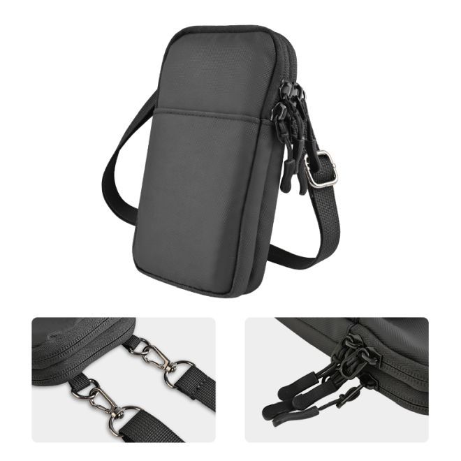 MU Classic – Outdoor Schultertasche für Handy mit Gürtelschlaufe und Karabiner - schwarz