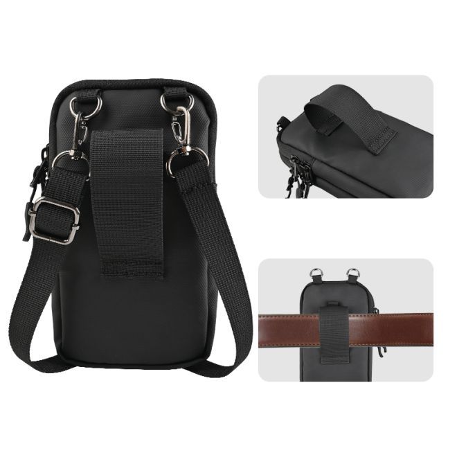 MU Classic – Outdoor Schultertasche für Handy mit Gürtelschlaufe und Karabiner - schwarz