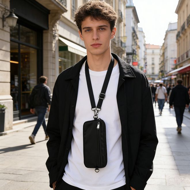 MU Classic – Umhängetasche für Smartphone & Reiseutensilien mit Reissverschluss - schwarz