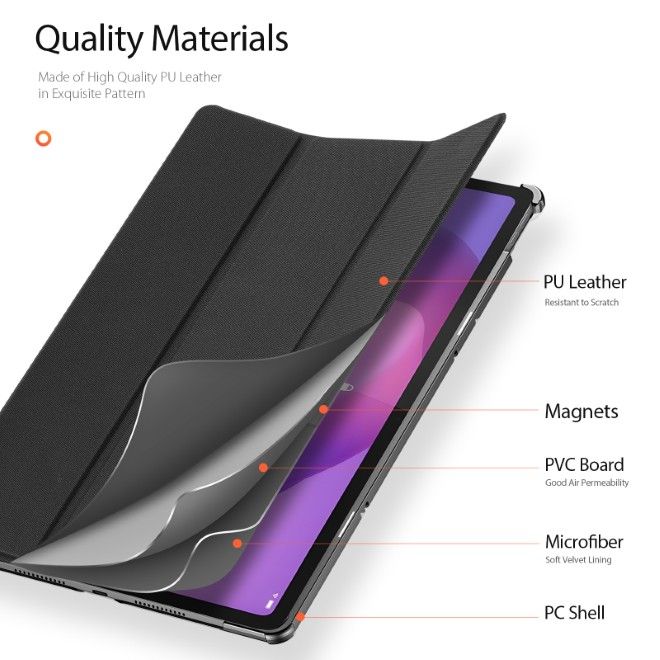 Dux Ducis -  Lenovo Tab K12 / Ideal Tab Plus 12.1 Hülle - Leder Smart Flip Case - Domo Series - schwarz
