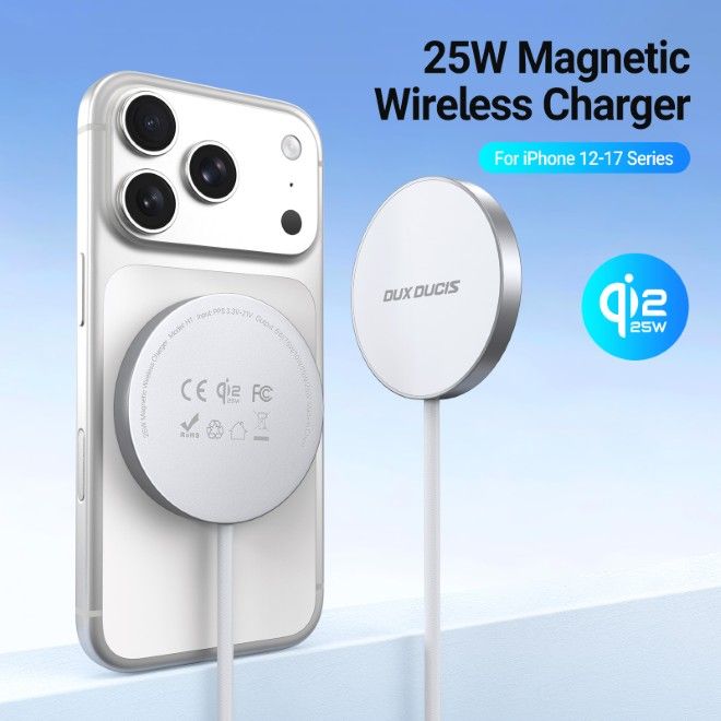Dux Ducis - Magnetischer Wireless Charger - 25W und Qi2.2  - MagSafe kompatibel - H1 Series - weiss
